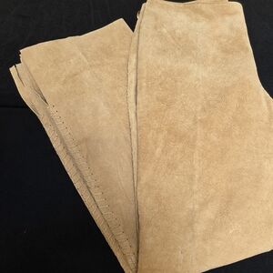 Suede Leather Pants Embossed Size 12 Bell Bottom Flare Leg Long